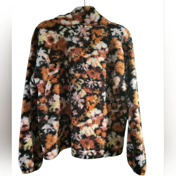 LOFT Floral Sherpa Snap Collar Sweater Top - Size M - Picture 3 of 5